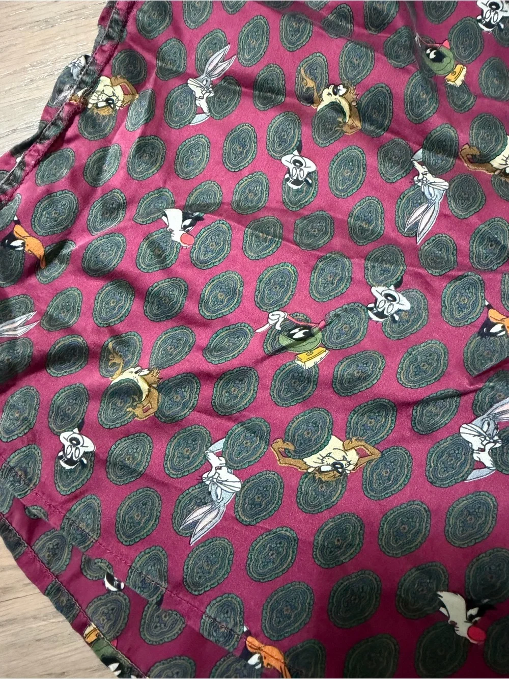 vintage 1990s Looney Tunes Mania 100% silk boxer shorts featuring an all-over ch